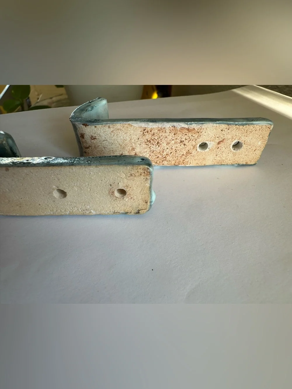 Handmade Ceramic Seafoam Glazed Wall Hooks - Set of 2